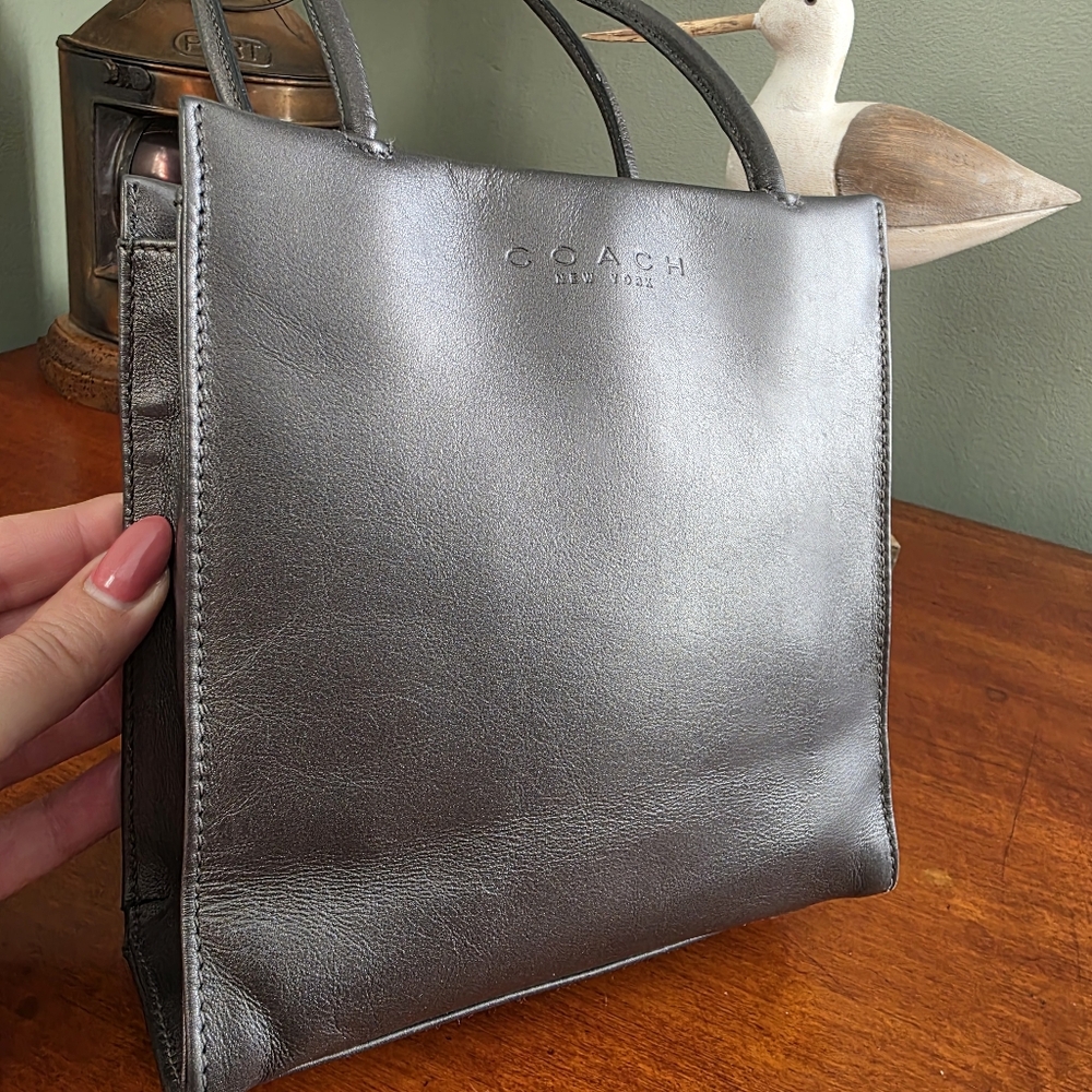 Coach 6108 Pearlized Mini Tote Gray Metallic Leather Bag Vintage - Picture 6 of 16